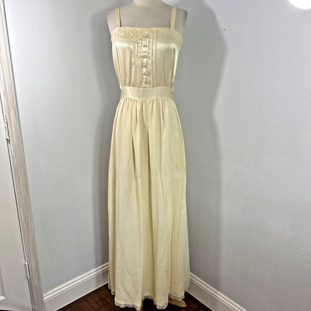 Vtg Jessica McClintonck For Gunne Sax Dress Women 7 Cream Lace Trim Satin Formal